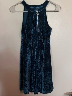 5 for $20! Velvet Halter Skater Dress in Deep Teal